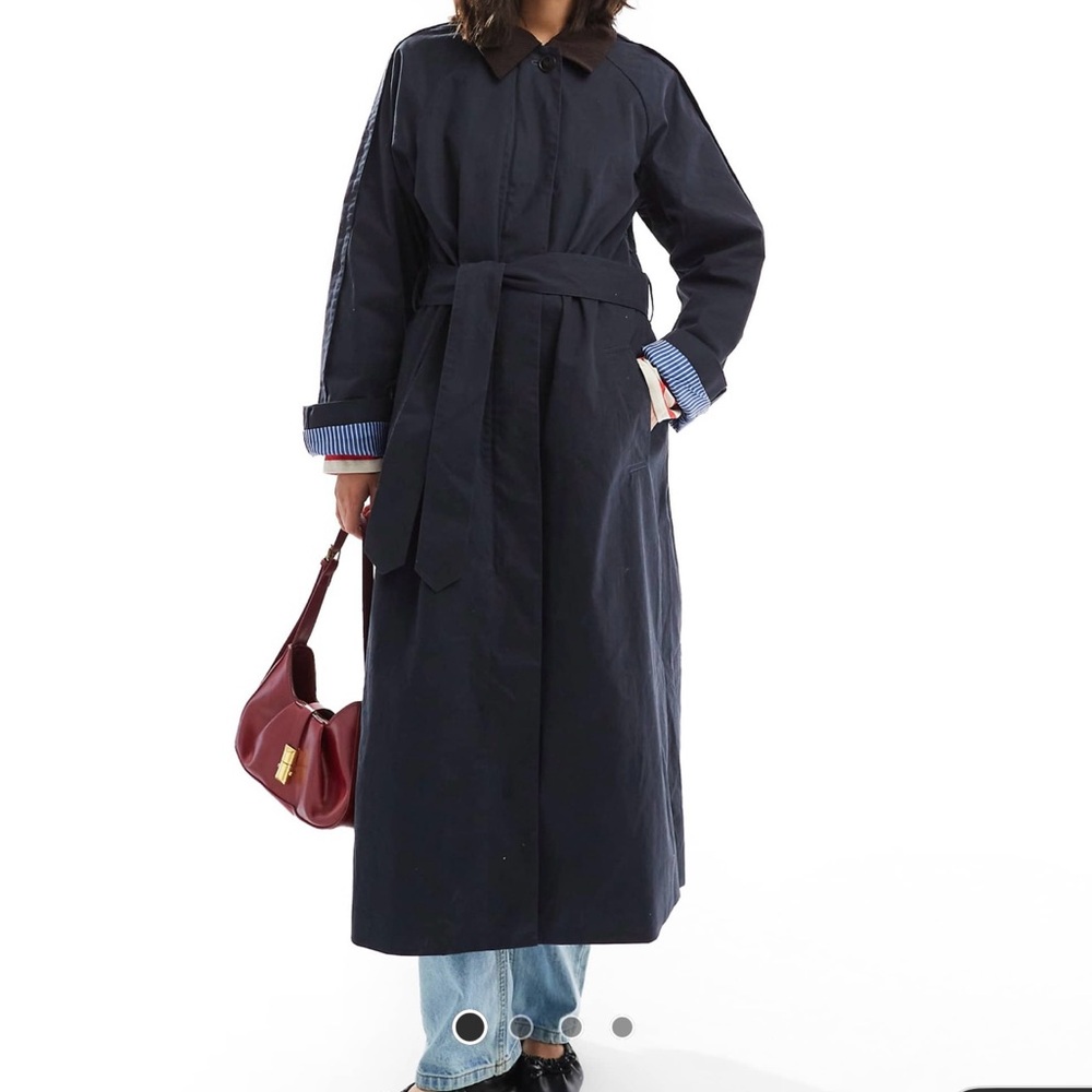 ASOS Dark Blue Trench Coat with Belt NWT